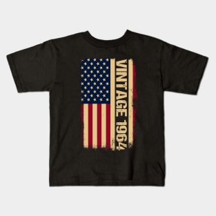 Vintage 1964 60th Birthday Gifts 60 Years Old American Flag Kids T-Shirt